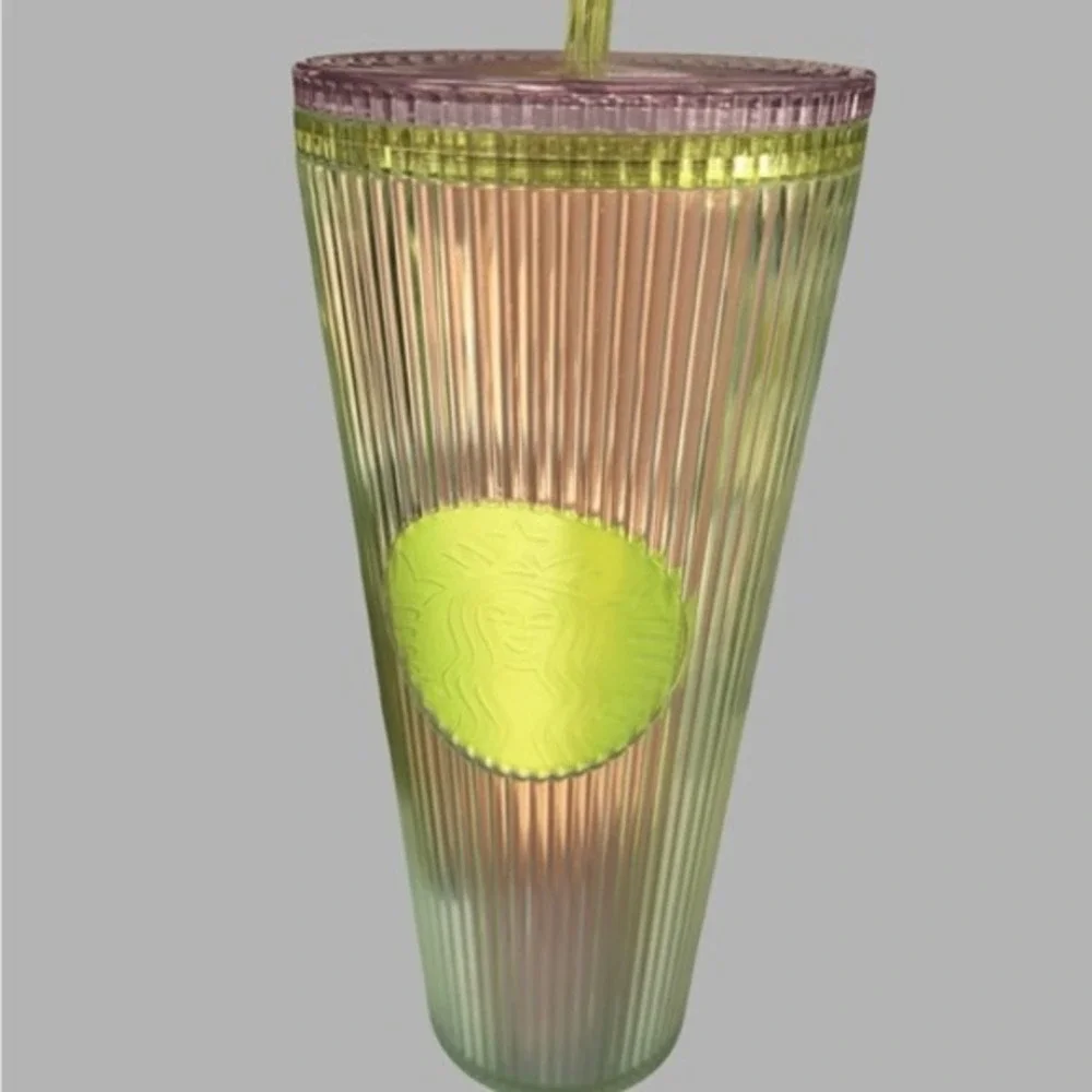 Starbucks 2023 Lime Green Purple‎ Ombre Neon Transparent Cold Cup Venti 24 oz